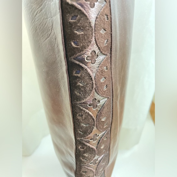 Italian leather boots mid calf slouchy brown soft leather block heel almond toe - Picture 9 of 14